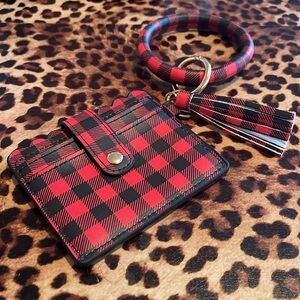 Bangle Wristlet Wallet in Red & Black Checkered Print w/ Key Ring, Card/ID Slots